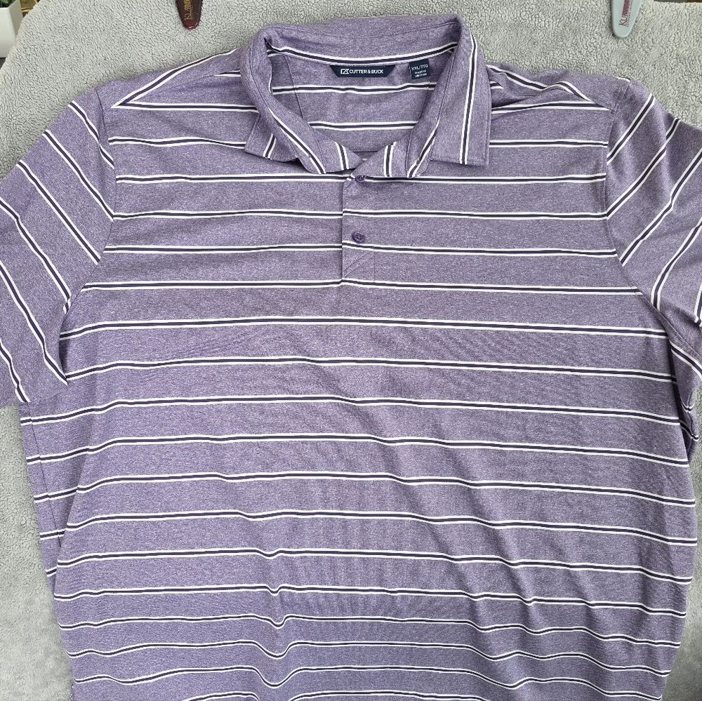 Cutter & Buck Men's Collared Golf Shirt Size XXL Purple and White Stripes Casual